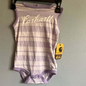 Carhartt  (Has Spot on back) and White Striped Girls' One-Piece Bodysuit 18 m
